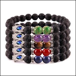 Pedido de 8 mm Natural de lava negra Fatimos Hand 7 Pulsera de chakra Aromaterapia Difusor de aceite esencial Drop de entrega Joyería Brac otqyd