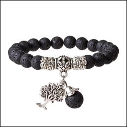 Con cuentas 8 mm natural negro lava piedra turquesa árbol de la vida pulsera diy aromaterapia difusor de aceite esencial para mujeres joyería gota d otgxd