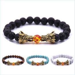 Kralen 8 mm natuursteen kralen armband zwarte lava tijger oog crystal heren bileklik sieraden draken pseras pseira drop levering dhgarden dhgrc