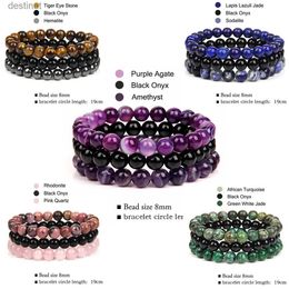 Bracelet en pierre naturelle perlée de 8mm, 3 pièces, 1 ensemble de Rhodonite Rose, quartz, améthystes, hématite, bracelets pour femme et hommes, bijoux L24213