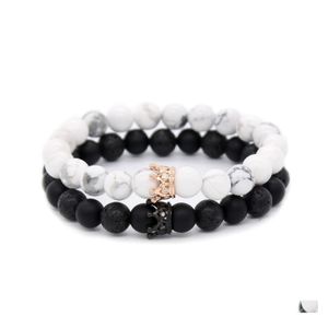 Beaded 8Mm Natural Stone Strengen Armbanden Cz Micro Pave Crown King Queen Beads His and Her Couple Bracelet Drop Delivery Sieraden Dhlu1