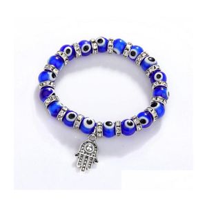 Kralen 8mm Turkije kwaadaardige blauwe ogen strengen armbanden keten mannen vrouwen kinderen religieuze hamsa hand bedel armband armband handgemaakte sieraden dhzua