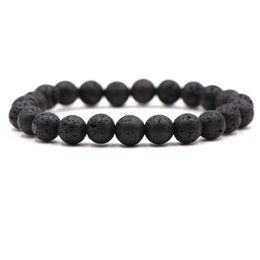 Kralen 8 mm vulkanische stenen kralen streng armbanden zwarte lava heren armband punk armband voor vrouwen drop levering sieraden dhgarden dhykt