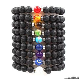 Con cuentas 9 colores Lava Rock Cadena con cuentas Brazalete Aceite esencial Difusor Piedra Chakra Charm Pulsera para mujeres Hombres S Moda Aromaterapia C Dhvoh