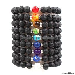 Kralen 9 Kleur Lava Rock Chain Bangle Essentiële Olie Diffuser Steen Chakra Bedelarmband Voor Vrouwen Mannen S Mode Aromatherapie Ambachten D Dhuvq