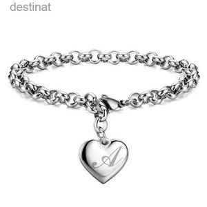 Perlé 925 argent Sterling Fine 26 lettre femmes hommes chaîne Bracelet charme coeur mignon mariage personnalité bijoux dame cadeau fête 20cmL24213