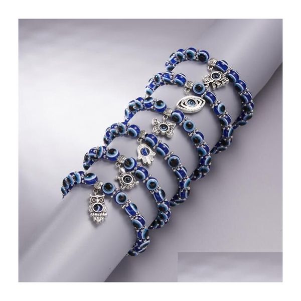 Encantos religiosos de acrílico con cuentas Lucky Hand Strands Stretch Bracelet Jewelry Evil Blue Eyes Bead para mujeres hombres Jewellry Party Drop De Dhl2Y