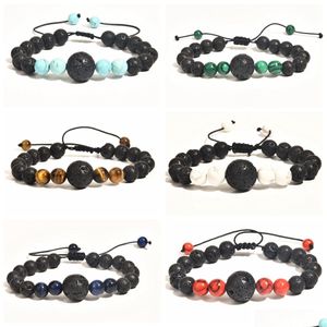 Kralen verstelbare kralen armbanden heren lavasteen steen strand angst etherische olie vulkanische armband set drop levering juweel Dhgarden Dhndf