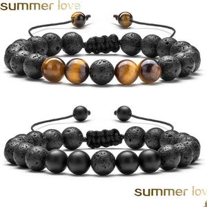 Perlé Réglable Pierre De Lave Volcanique Bracelet Strand Yoga Huile Essentielle Diffuseur Perle Bracelets Tressés Bracelet Guérison Nce Pour Hommes Dhfco