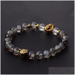 Kralen amader luxe heren trendy gouden leeuw koppen kralen armbanden gezonde energie -steen yoga armband AB525 drop levering 202 dhnv7