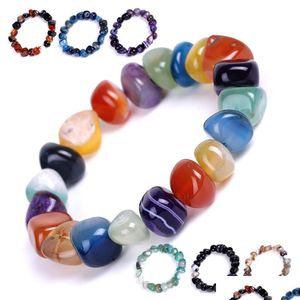 Brins de bracelet en pierre d'agate naturelle amorphe perlée avec forme de couleur mixte rouge noir rêve chaîne élastique européenne et Dhxic