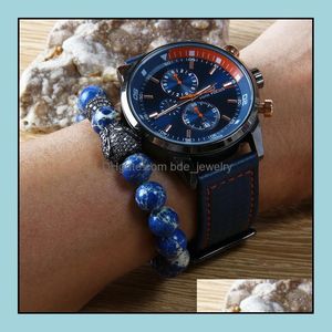 Bijoux animaux perlés en gros 10pcs / lot 10mm bleu mer envoyé perles de pierre avec micro pavé cz gros bracelets léopard pour hommes cadeau goutte Dhkfq