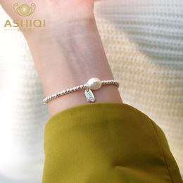 Perles ASHIQI Perle baroque naturelle 925 Bracelet en argent sterling Bijoux de mode pour femmes 230425