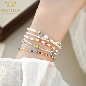Perlé ASHIQI Bracelet de perles d'eau douce naturelles 925 en argent Sterling pierre naturelle Agate Multi pour les femmes bijoux cadeau 231208