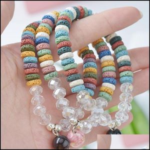 Cuentas surtidas hechas a mano piedra de lava vidrio cuentas de cristal Strand pulsera pulseras de la amistad cuerda ajustable difusor de aceite mujeres Jewe Dhrqu