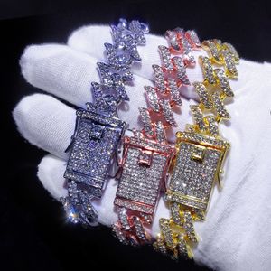 Браслет из бисера, модный 16 мм, ледяной кристалл, зубец, кубинский браслет-цепочка для женщин и мужчин, блестящие браслеты со стразами, ювелирные изделия в стиле хип-хоп 230925