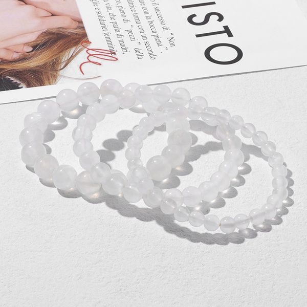 Beaded Bangle Natural Plaster Selenite Bracelet 6/8/10 mm Round White Fine AAA Stone Beads Mineral Cat Eye Yoga Balance Jewelry 230925