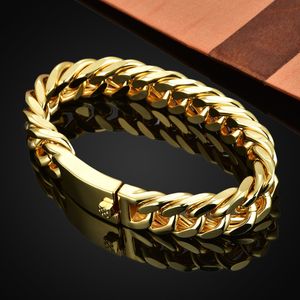 Bracelet perlé nouveau Bracelet de chaîne cubaine à la mode pour hommes mode métal plaqué or boulon accessoires bijoux de fête 230925