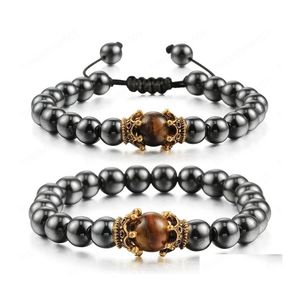 Kralen kralen armband sieraden mannen hematiet natuursteen charme antieke kroon handgemaakte armbanden magnetische vriend geschenken drop levering dhlxk