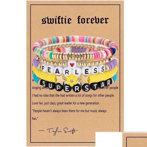 Taradas con cuentas 5pcs Swiftie Friendship Bracelets Set Taylor Music Surfer Heishi Beads Strands Flower Heart Star Carta de encanto apilable DHAJ5