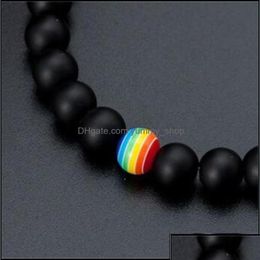 Bracelets en pierre noire perled Bracelet arc-en-ciel gay concise fier