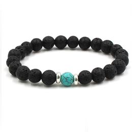 Bracelets de pierre de lave perle-perle Bracelets d'huile essentielle noire naturel Braceuse élastique élastique Bracelet Volcanic Rock Hand Strings Yoga Chakra Dhixp