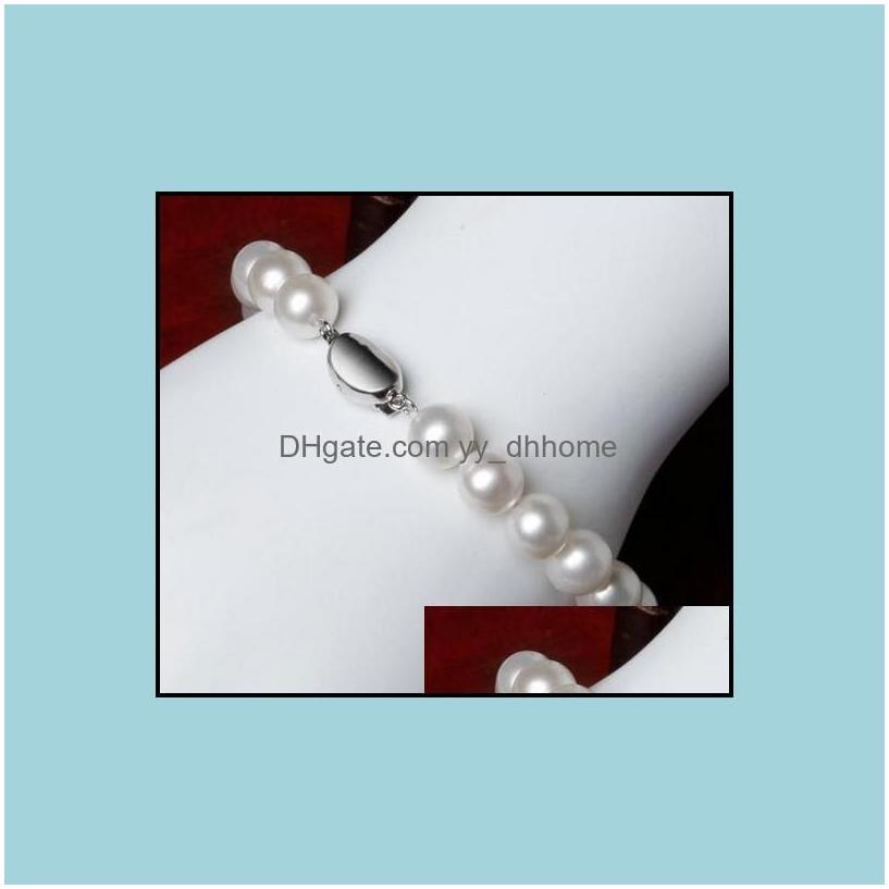 Bärade pärlsträngar armband smycken 8-9mm South Sea White Round Pearl Armband 7,5-8 tum 925 Sier Drop Delivery 2021 NQZUG DHXIJ