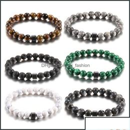 Pulseras de hebras con cuentas, joyería, 8Mm, piedra de Lava negra, howlita, ojo de tigre, hematita, pulseras de cuentas, difusor de aceite esencial, Bracele Otdti