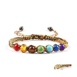 Bracelets en pierre naturelle avec brins de perles 7 Chakra Guérison Tressée Adjustbale Bracelet Yoga Banlance Bangles Bijoux de mode Gif Dhnur