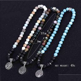 Bijoux de modo con cuentas Abrasif Arbre Vie Pulsera Orc Ee Pin Indien Agate Goutte - A Huile Essentielle Parfum Et Drop Delivery Otl1D