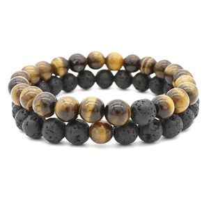 Perlé Bk Pierre Naturelle Couple Bracelets Ensemble Pour Femmes Hommes Agate Oeil De Tigre Charme Diffuseur D'huile Essentielle Lava Rock Perles Bracelet Handma Dhaur