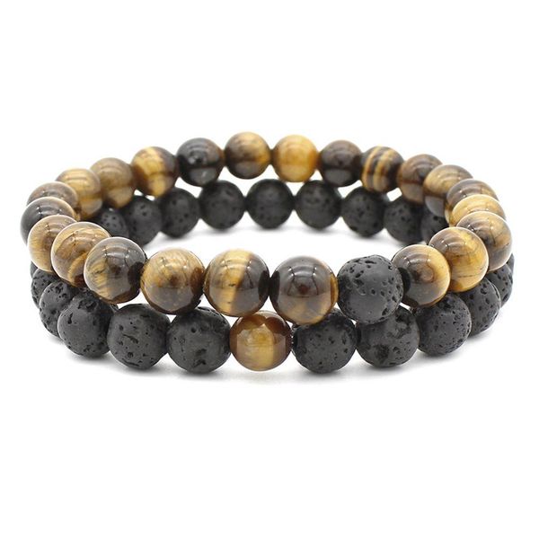 Perlé Bk Pierre Naturelle Couple Bracelets Ensemble Pour Femmes Hommes Agate Tiger Eye Charme Huile Essentielle Diffuseur Lava Rock Perles Bracelet Main Dhaul