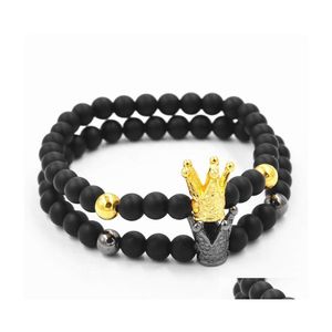 Bracelet en Agate noire perlée, couronne pour hommes et femmes, charme de tempérament, bijoux au trésor simples, livraison directe, Bracelets Dhoxk