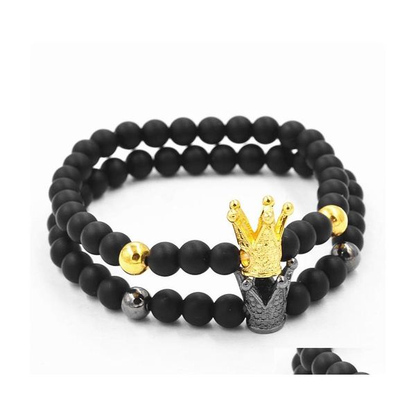 Bracelet en Agate noire perlée, couronne pour hommes et femmes, charme de tempérament, bijoux au trésor simples, livraison directe, Bracelets Dhoxk