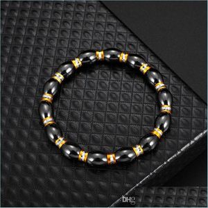 Bracelet extensible en hématite perlée noire perlée pour hommes et femmes Bracelets de thérapie magnétique antifatigue Bijoux Drop Sh Dhgbr