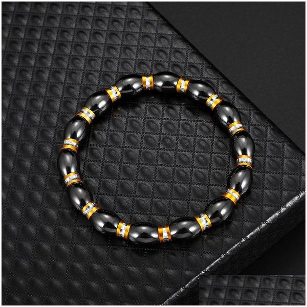 Bracelet extensible en hématite perlée noire pour hommes et femmes, bracelets de thérapie magnétique anti-fatigue, bijoux Drop Sh Dhz3B