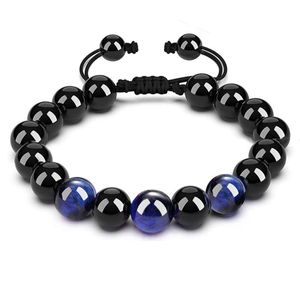 Beaded Black Blue Tiger Eye Stone Bracelet Strengen 8Mm 10Mm Handgemaakte Touw Gevlochten Yoga Psera's Sieraden Drop Delivery Armbanden Dhqvh