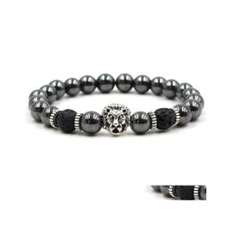 Kralen zwarte hematiet strengen stenen lava rock armbanden legering gouden vergulde sier skl leeuwuil voor vrouwen heren armband armbanden sieraden d dhjyb