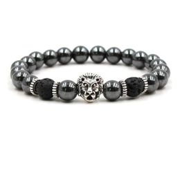 Perles d'hématite noire brins de pierre de lave bracelets de roche en alliage plaqué or Sier Skl Lion Owl pour femmes hommes bracelet bracelets bijoux D Dhwbe