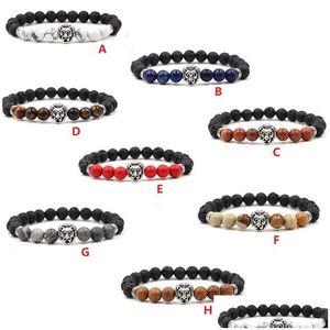 Beaded Black Lava Stone Armband Aromatherapie Essentiële Olie Diffuser Lions Head Bedels Voor Mannen Vrouwen Stretch Sieraden Drop Levering Br Dhxxo