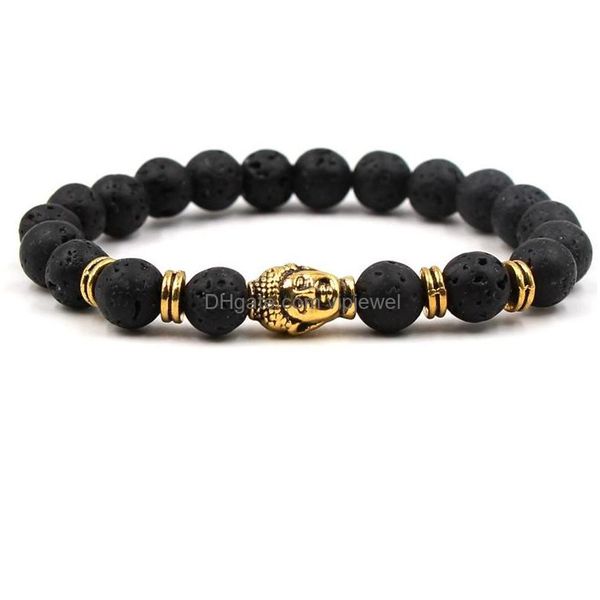 Bracelet de lave noir perlé aromathérapie d'huile essentielle Diffuseur 7 couleurs Bouddha Head Charmes pour les hommes Femmes Bijoux extensibles DROP DHET1