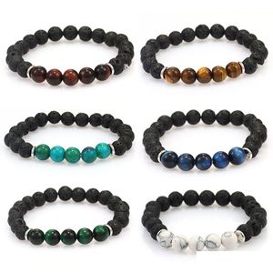 Bracelet Perlé En Pierre De Lave Noire Avec Charme En Oeil De Tigre Perles Volcaniques Naturelles Pour Hommes Femmes 8Mm Diffuseur Bijoux Drop Delivery Bracele Dhrkf