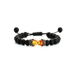 Kralen zwarte lava stenen kroon charme tijger oog kralen armband voor mannen vrouwen gevlochten armbanden handgemaakte verstelbare sieraden drop levering dh0at