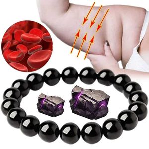 Bracelets en pierre naturelle d'obsidien noir perlé favorise la circulation sanguine anti-anxiété