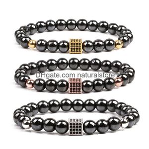 Kralen Zwart Zirkoon Doos Magneet Kralen Strengen Armband Steen Armbanden Polsband Manchet Vrouwen Mannen Mode-sieraden Drop Levering Dh2Vk