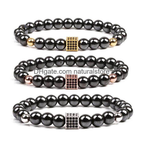 Perlé Noir Zircon Boîte Aimant Perles Brins Bracelet Pierre Bracelets Bracelet Manchette Femmes Hommes Mode Bijoux Drop Delivery Dh2Vk