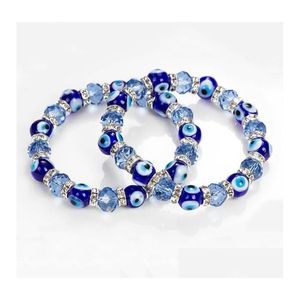 Kralen blauw kwaad oogkristallen strengen elastische armbanden handgemaakte gelukkige ogen kralen bracelet sieraden geschenken drop levering dhkeh