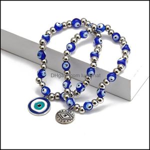 Beaded Blue Evil Eyes Strands Charm Bracelets Fashion Stretch Sier Bead Bracelet Bangles Lucky Turkish Pendant Jewelry Accessories D Otgkb