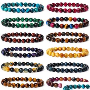 Perline Blu Verde Occhi di tigre Bracciale con perline Pietra naturale Terapia Gioielli Reiki Healing Energy Bracciali Donna Uomo Drop Deliv Dhgarden Dhcju