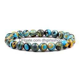 Perline blu malachite pietra naturale bracciali donna uomo chakra preghiera mala buddista perline braccialetto braccialetto yoga filo fascino gioielli Dhjt7